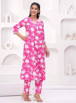Pink printed cotton co-ord set for women 4