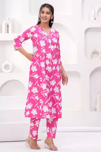Pink printed cotton co-ord set for women