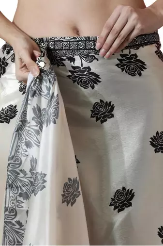 Cream floral silk blend saree