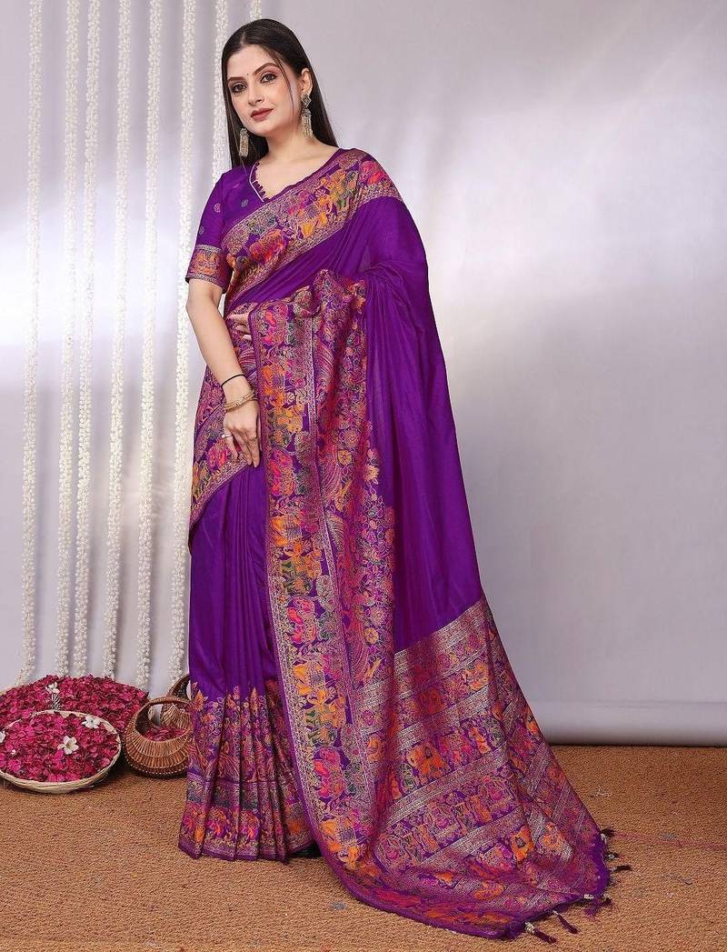 Purple purple viscose rayon sarees
