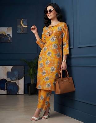Orange printed co-ord set for women 1