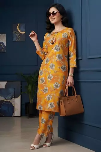 Orange printed co-ord set for women