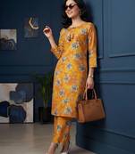 Orange printed co-ord set for women