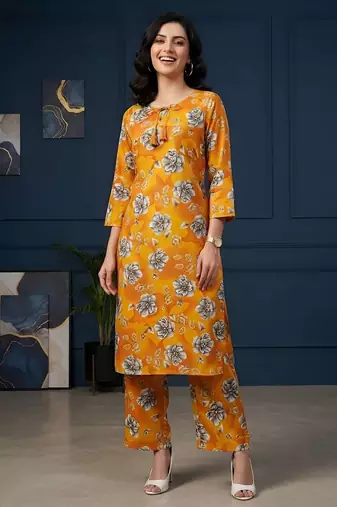 Orange printed co-ord set for women