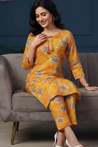 Orange printed co-ord set for women