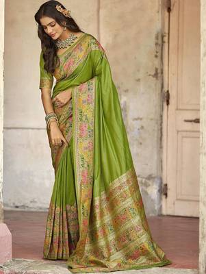 Green embellished zari saree 1