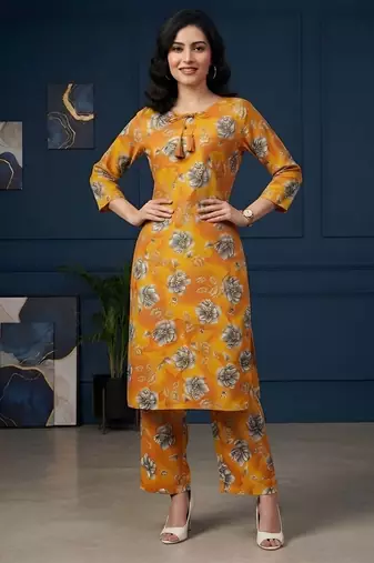 Orange printed co-ord set for women