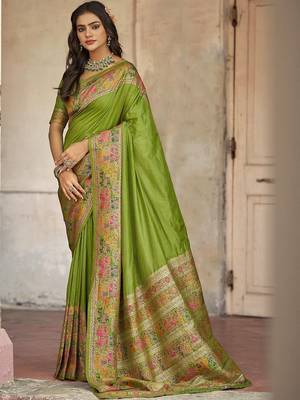 Green embellished zari saree 2