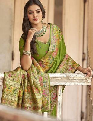 Green embellished zari saree 3
