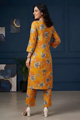 Orange printed co-ord set for women