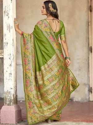 Green embellished zari saree 4