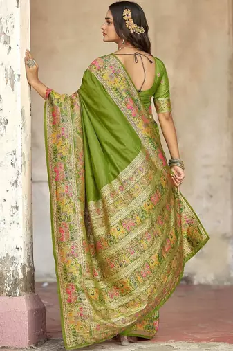 Green embellished zari saree