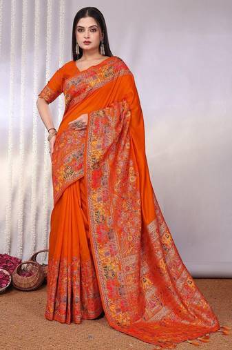 Orange embellished zari saree