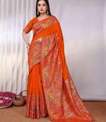 Orange embellished zari saree