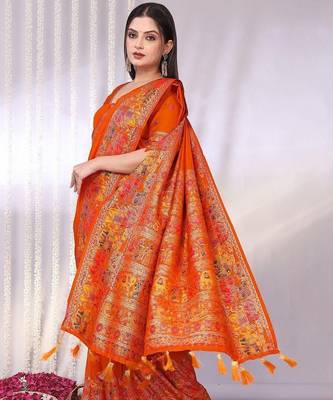 Orange embellished zari saree 2