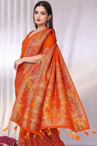 Orange embellished zari saree
