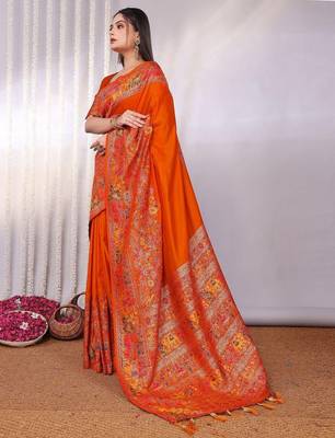 Orange embellished zari saree 3