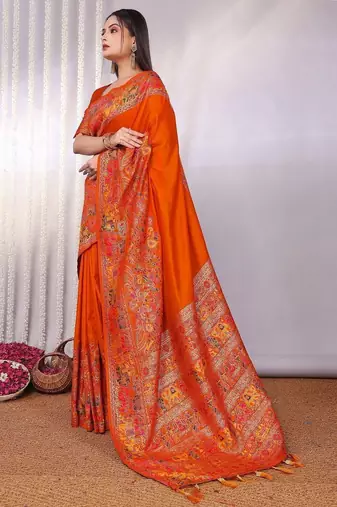 Orange embellished zari saree