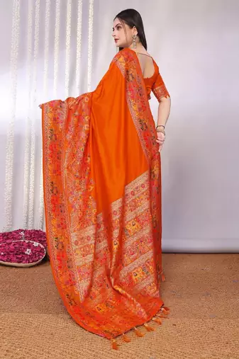 Orange embellished zari saree
