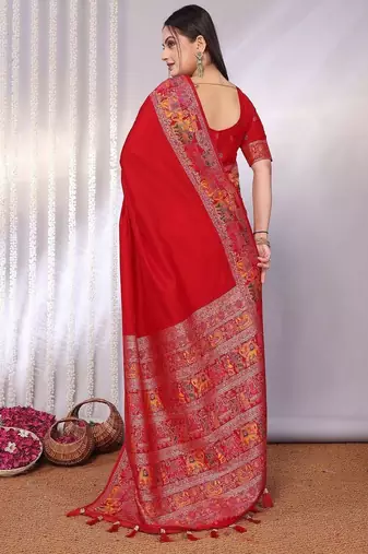 Red red rich zari woven kalamkari motifs saree