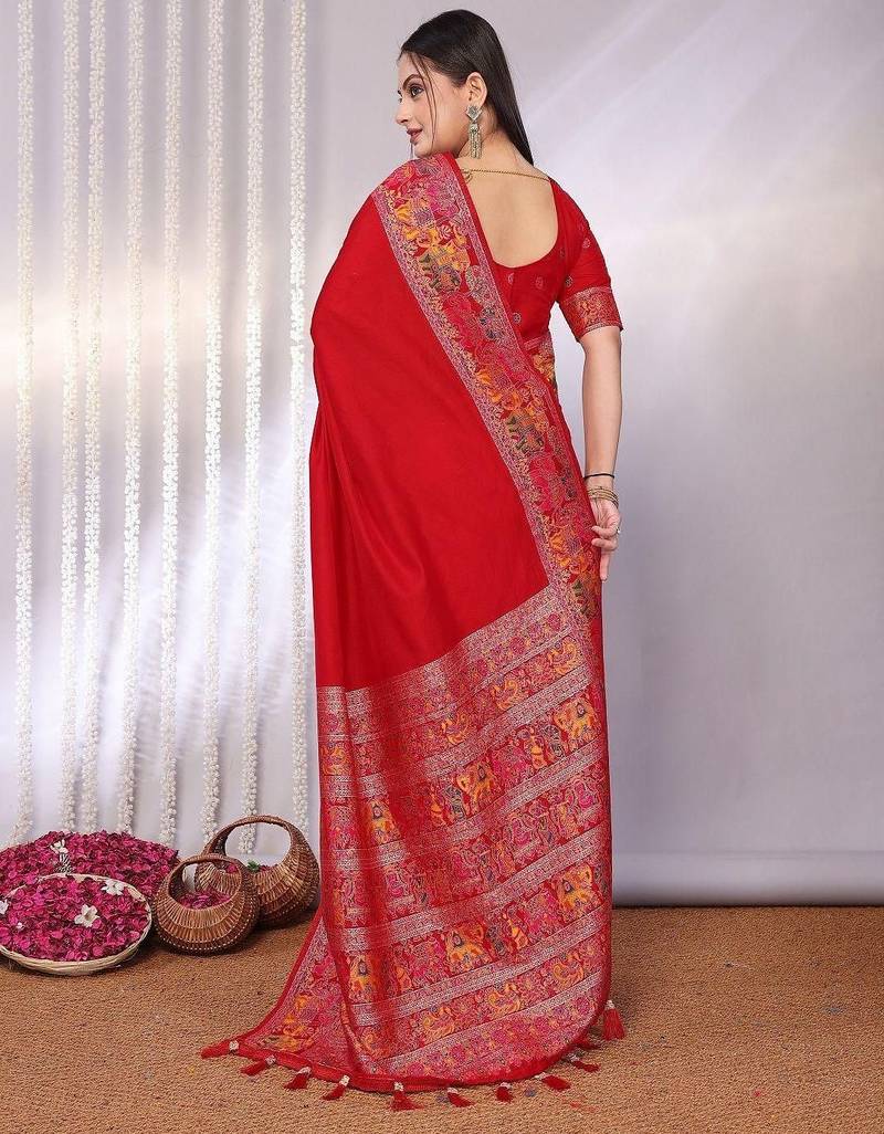 Red red rich zari woven kalamkari motifs saree