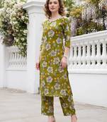 Olive green printed co-ord set for women
