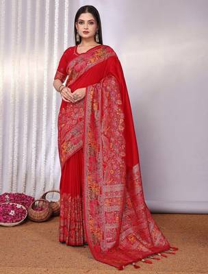 Red red rich zari woven kalamkari motifs saree 3