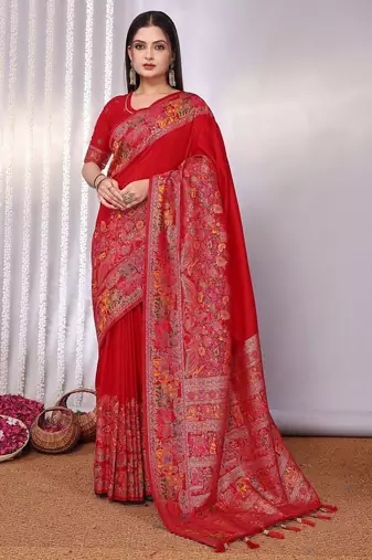 Red red rich zari woven kalamkari motifs saree