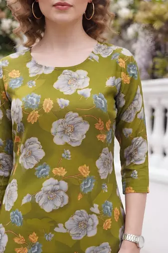 Olive green printed co-ord set for women