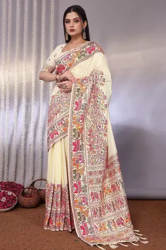 Off white off white viscose rayon sarees