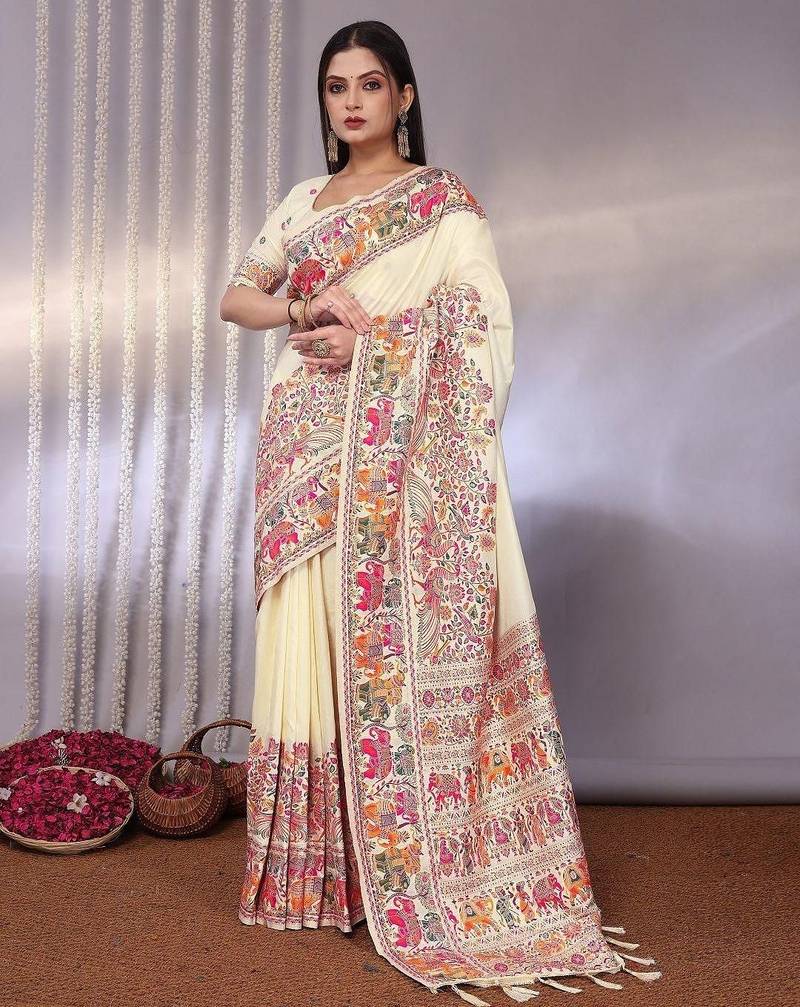 Off white off white viscose rayon sarees