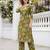Olive green printed co-ord set for women