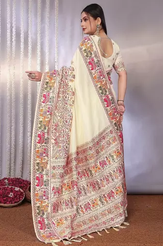 Off white off white viscose rayon sarees