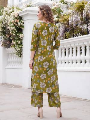 Olive green printed co-ord set for women 5