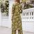 Olive green printed co-ord set for women