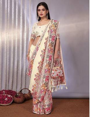 Off white off white viscose rayon sarees 4