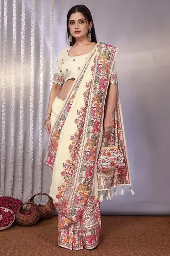 Off white off white viscose rayon sarees