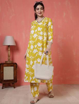 Yellow printed cotton co-ord set for women 1