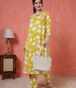 Yellow printed cotton co-ord set for women