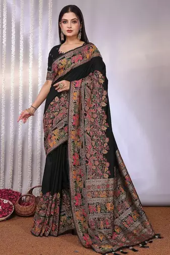 Black traditional black rich zari woven kalamkari motifs saree