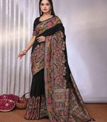 Black traditional black rich zari woven kalamkari motifs saree