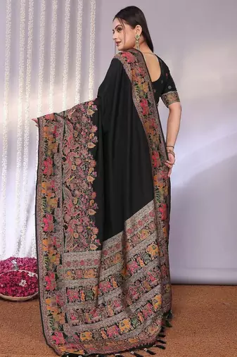Black traditional black rich zari woven kalamkari motifs saree