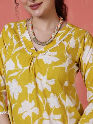 Yellow printed cotton co-ord set for women 2