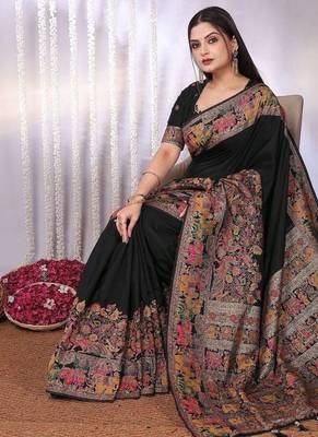 Black traditional black rich zari woven kalamkari motifs saree 3