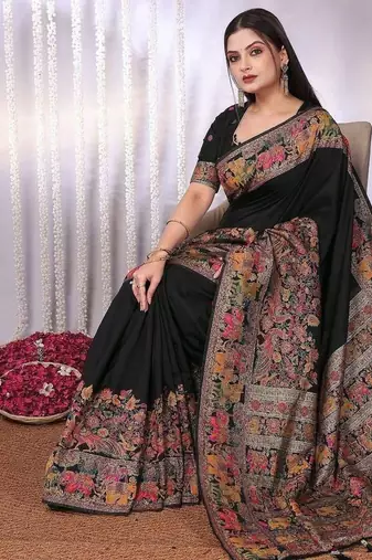 Black traditional black rich zari woven kalamkari motifs saree