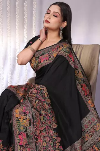 Black traditional black rich zari woven kalamkari motifs saree