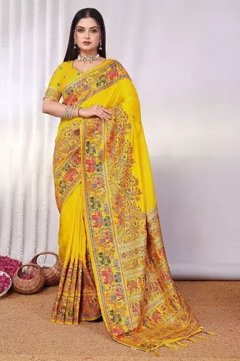 Yellow embellished zari saree