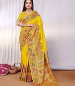 Yellow embellished zari saree