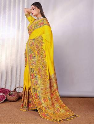 Yellow embellished zari saree 2
