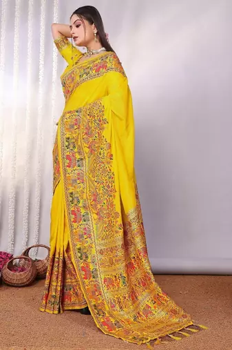 Yellow embellished zari saree